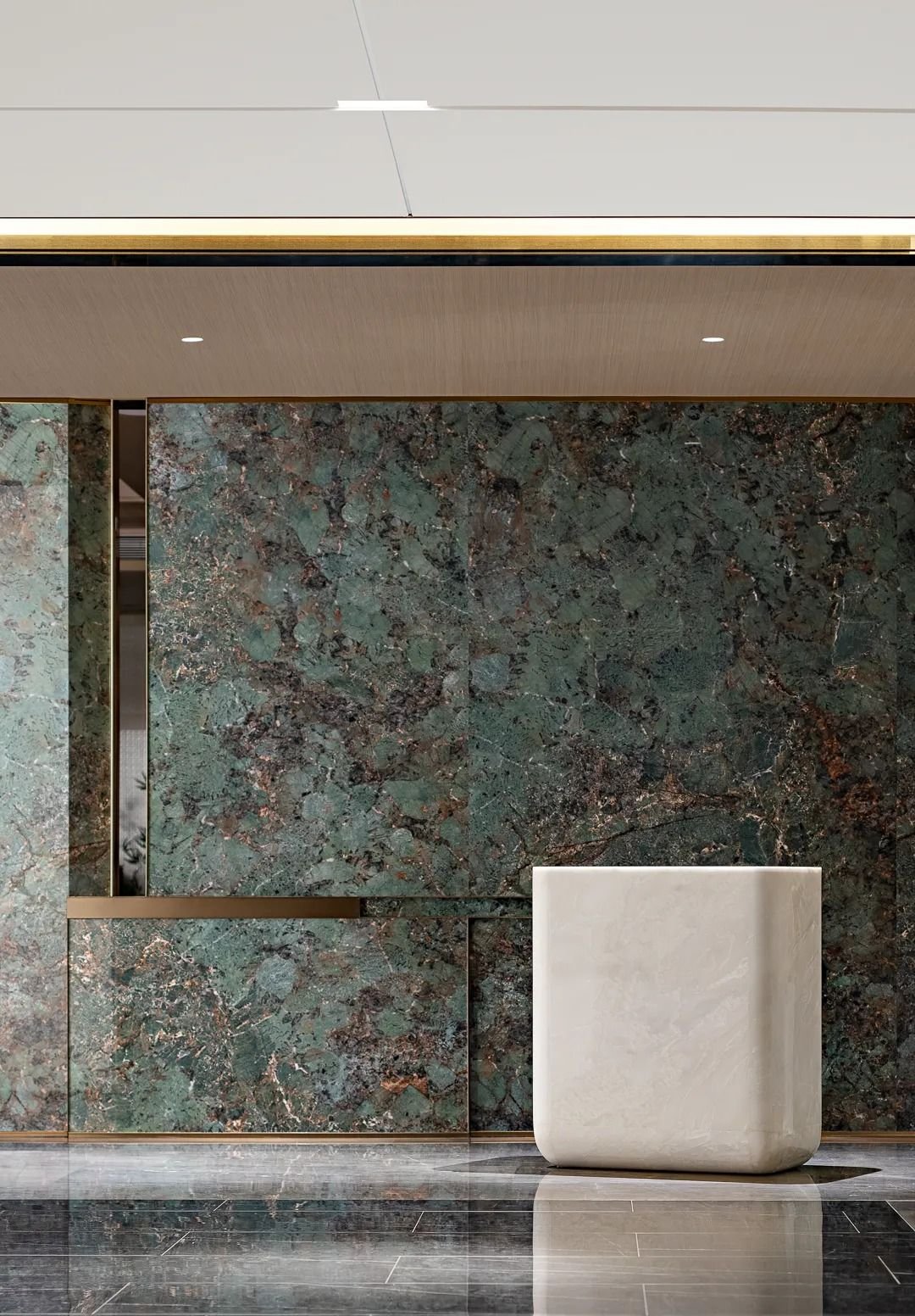 Flexible stone veneer with metallic gold finish